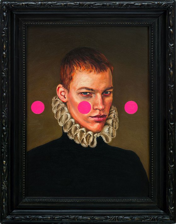 Portrait of a Young Man with Three Pink Circles