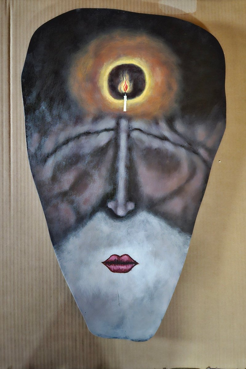 Expressive Portrait Acrylic Painting By Zheka, 18 X 28", Behind The Closed Eyes., Original Artwork