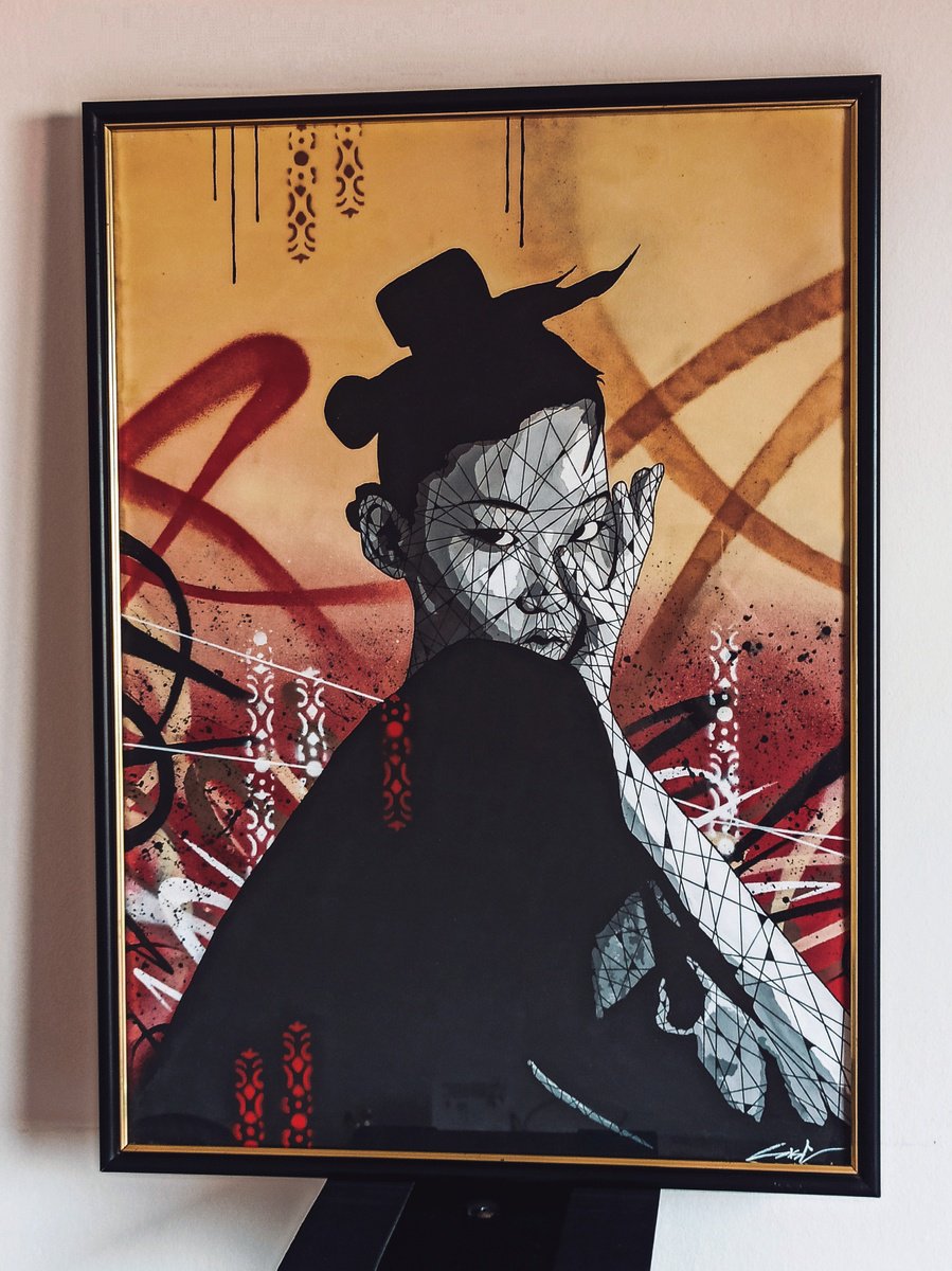 Urban And Pop Portrait Painting By Sisc, 20 X 28", Maiko Geisha, Original Artwork