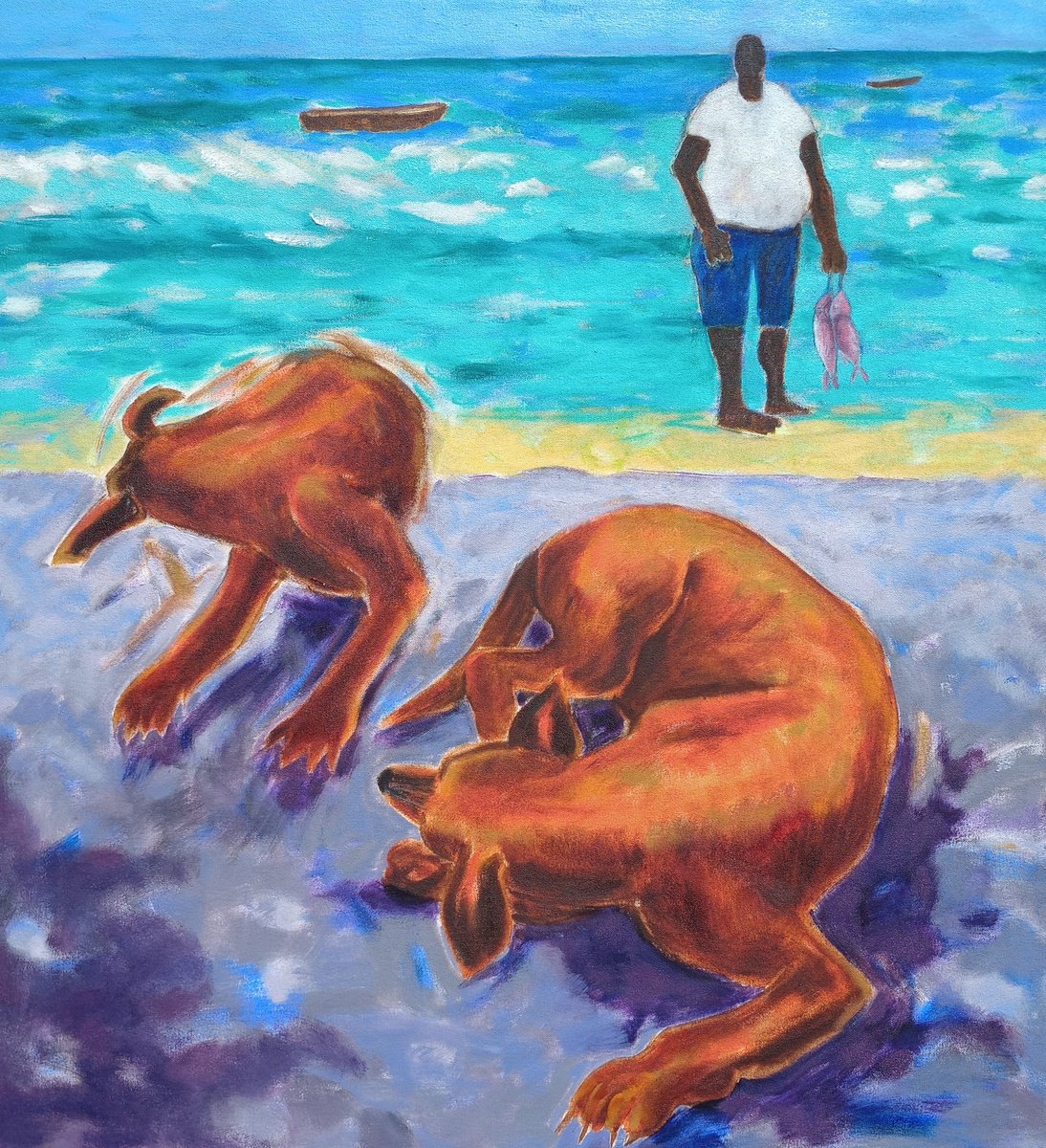 Impressionistic Animal Oil Painting By Lorie Schackmann, 28 X 30", Flea Bitten, Original Artwork