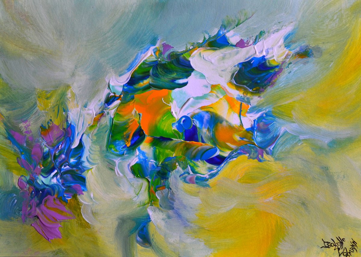 Abstract Acrylic Painting By Isabelle Vobmann, 17 X 12, Cosmic Fish, Original Artwork