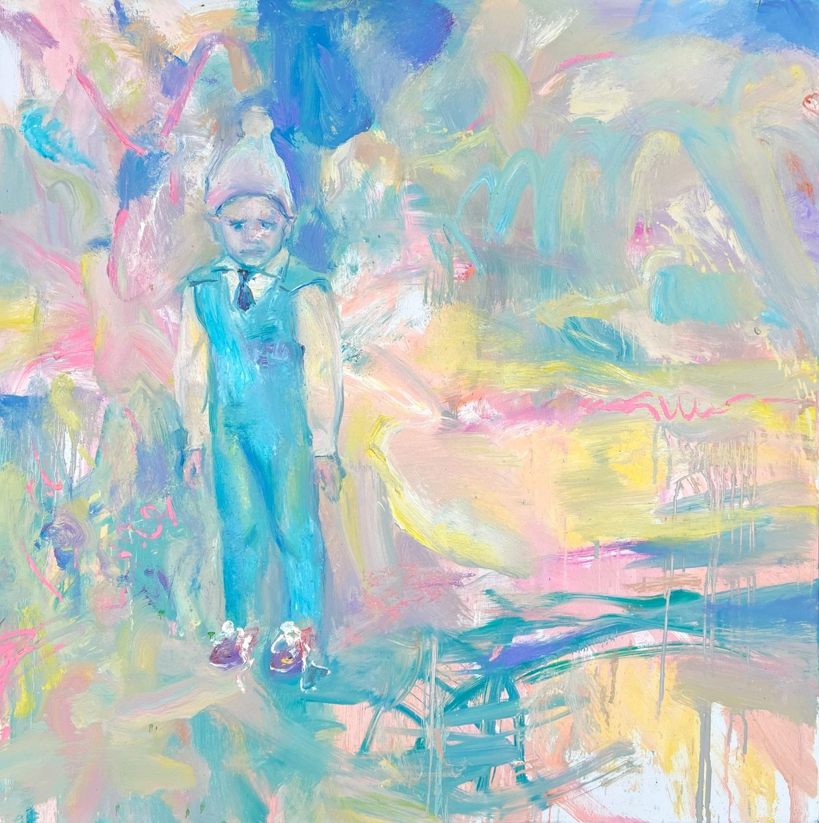 Expressive Portrait Oil Painting By Zakhar Shevchuk, 33 X 33", Childhood Illusions, Original Artwork