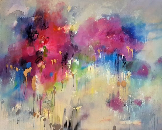 Pink Blue Motion. Large Abstrct  Painting