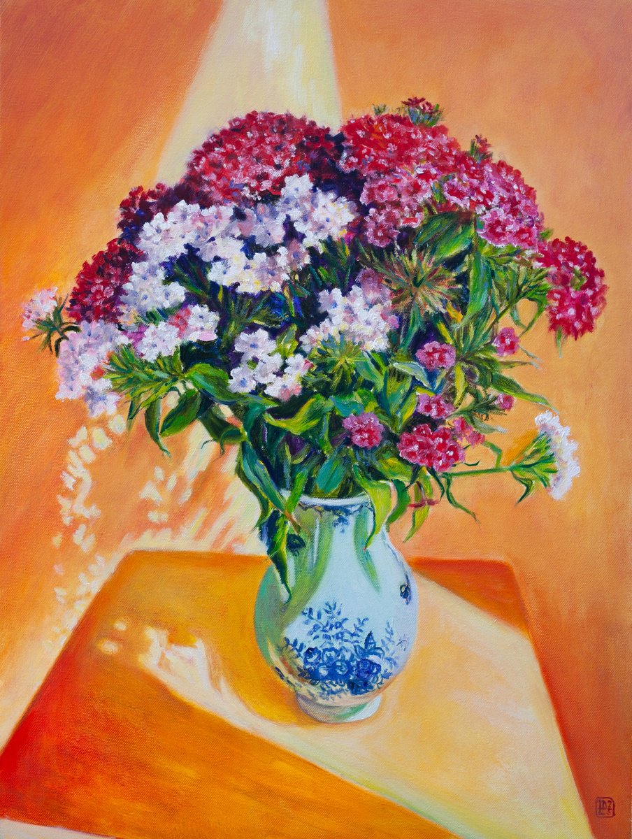 Expressive Botanical Oil Painting By Liudmila Pisliakova, 18 X 24", Carnations, Original Artwork