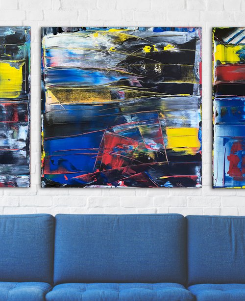 "Catharsis" - Save As A Series - Original Large PMS Abstract Acrylic Painting Triptych on Artist-Stretched Canvas - 108" x 36" by Preston M. Smith (PMS)