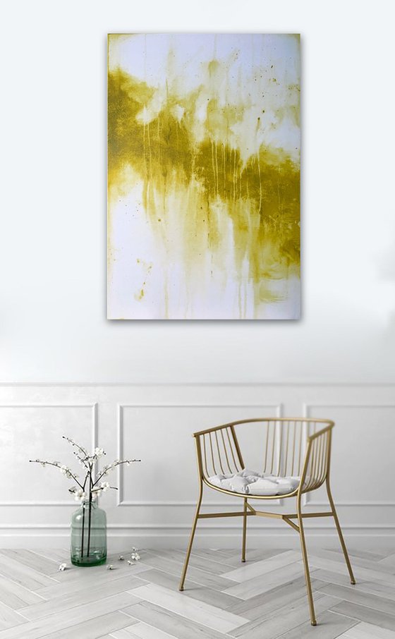 Yellow Ochre Abstract Oversize Diptych