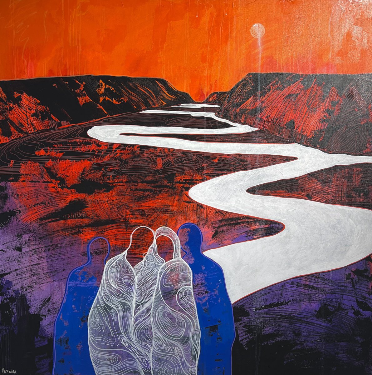 Abstract Landscape Oil Painting By Elizaveta Pugacheva, 39 X 39, Protection, Original Artwork