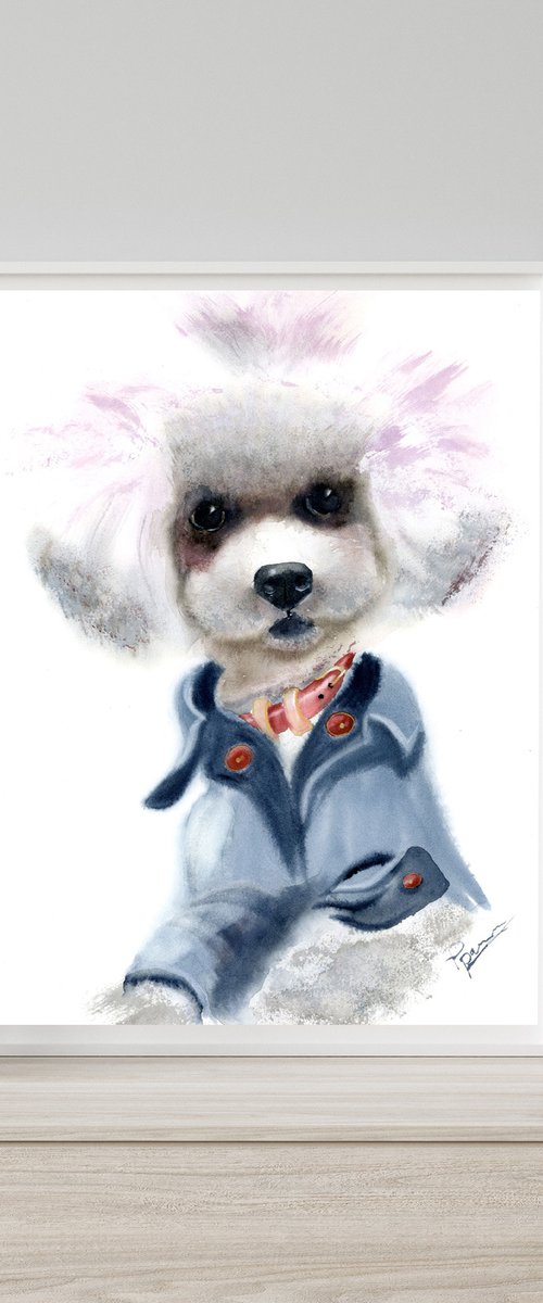 Cute Dog in Clothes watercolor Painting by Olga Tchefranov (Shefranov)