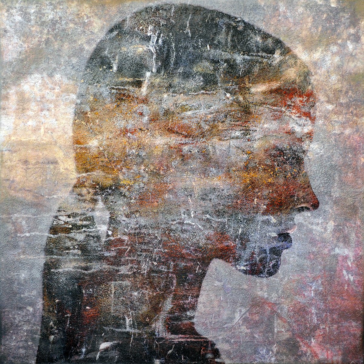 Organic Portrait Painting By Karin Vermeer, 51 X 51", Porous, Original Artwork