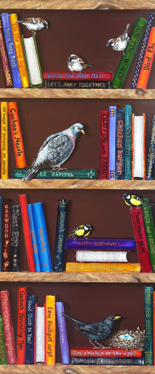 Bookshelf with birds  #26 by Lena Smirnova