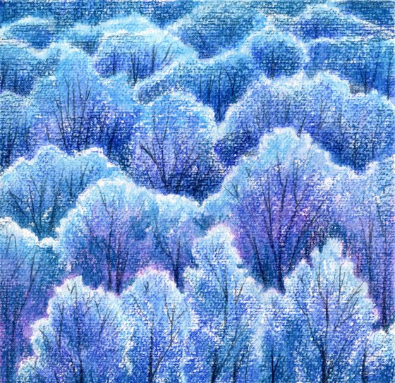 Blue forest. Miniature forest landscape. Original artwork.