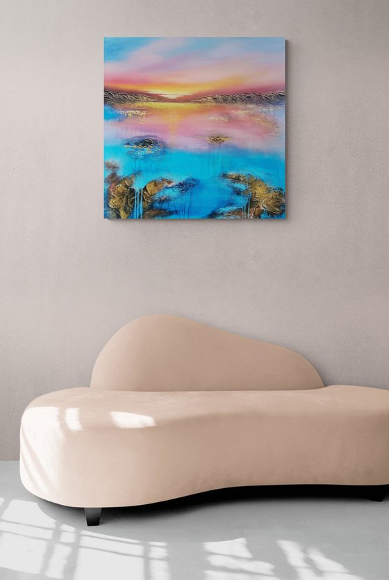 A beautiful large modern abstract figurative seascape painting "Evening mood"