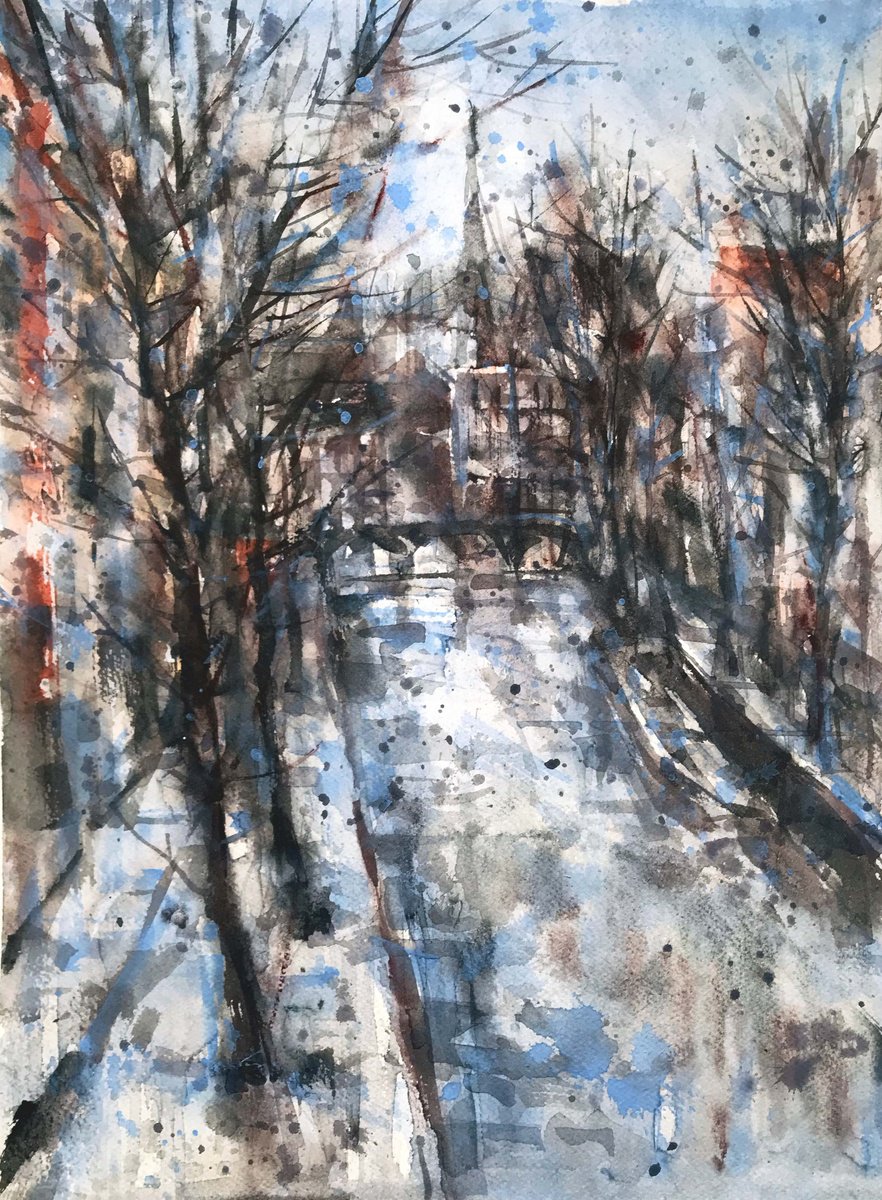 Expressive Cityscapes Watercolour By Galina Poloz, 11 X 15, Channel. Amsterdam., Original Artwork