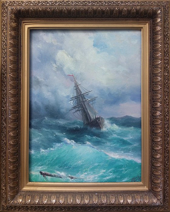 Inspired by Aivazovsky - Restless sea(30x40cm, oil painting)