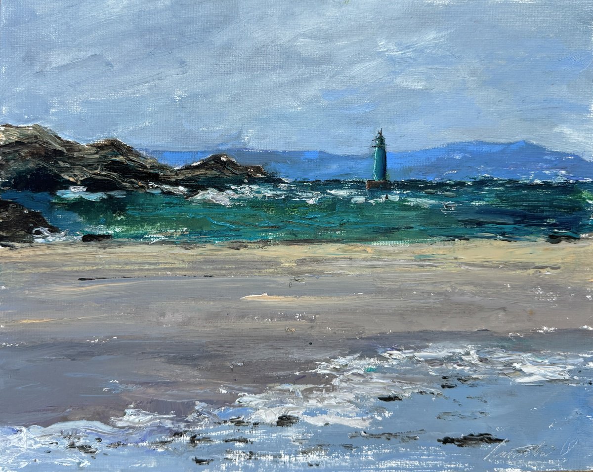 Impressionistic Landscape Oil Painting By Olha Laptieva, 12 X 10", The Lighthouse Of Memories, Original Artwork