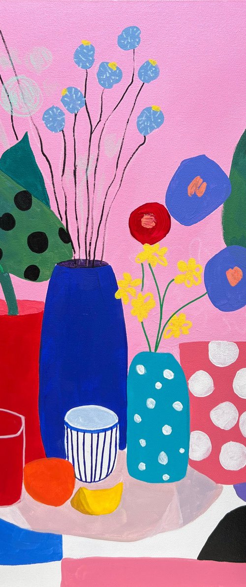 Polka Dot Vases Flowers by Sasha Robinson