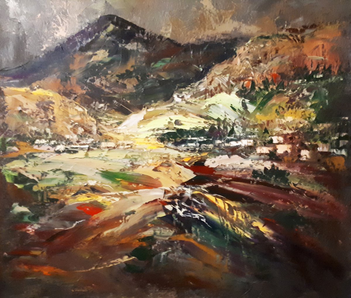 Impressionistic Landscape Oil Painting By Kamo Atoyan, 31 X 28", Mountain, Original Artwork