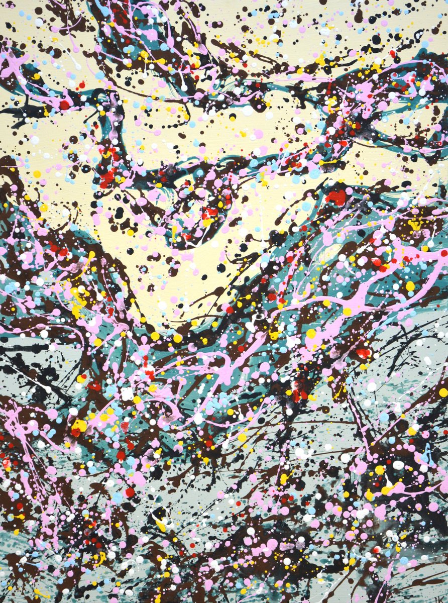 Abstract Acrylic Painting By Iryna Kastsova, 24 X 31, Wavy Expression 2., Original Artwork