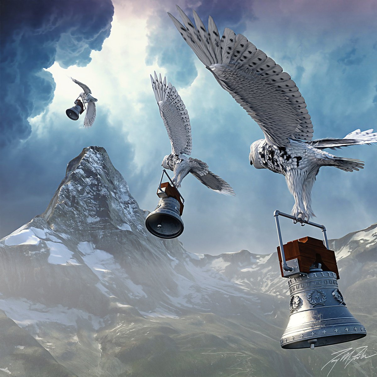 Surrealistic Animal Giclee Print By Tony Fowler, 29 X 29", Bells Toll For Thee, Original Artwork