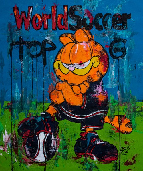 Top G Garfield on World Soccer Magazine by Carlos Pun Art