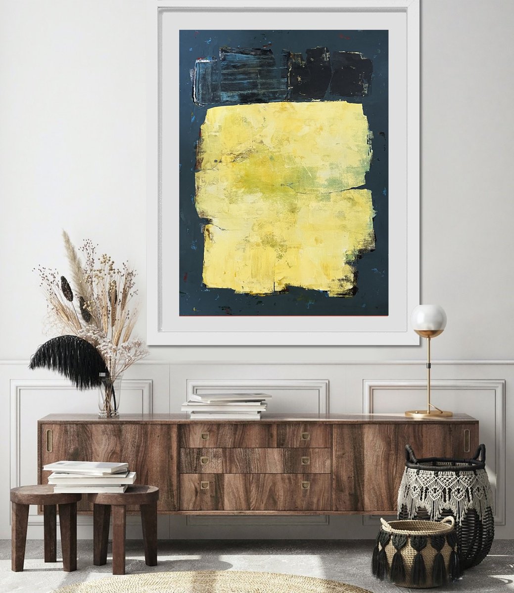 Organic Abstract Acrylic Painting By Nick Molloy, 41 X 59", Fragment In Yellow, Original Artwork