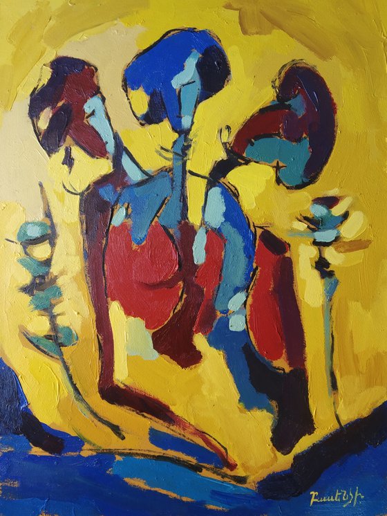 Abstract - Three friends (30x40cm, oil painting, ready to hang)