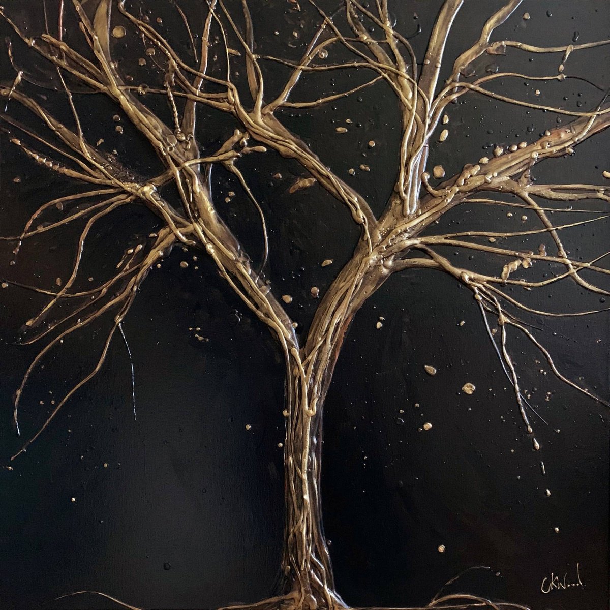 Black Gold Bronze Metallic abstract wall sculpture art Acrylic painting ...