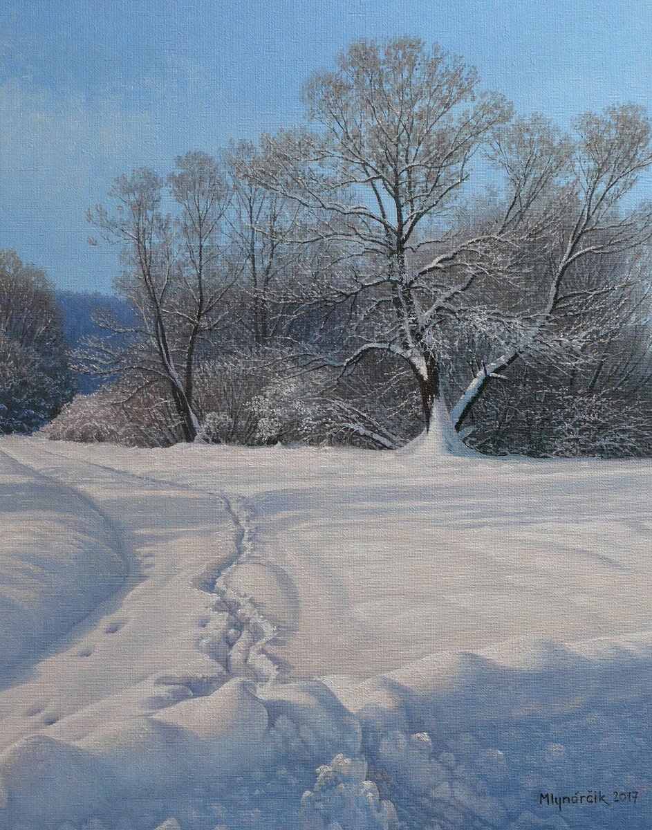 Photorealistic Landscape Oil Painting By Mlynarcik Emil, 16 X 20", Fresh Snow, Original Artwork