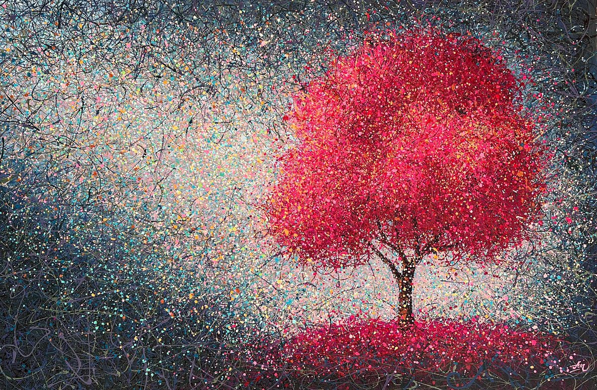 Impressionistic Botanical Acrylic Painting By Nadiia Antoniuk, 83 X 57", A Spring To Remember, Original Artwork