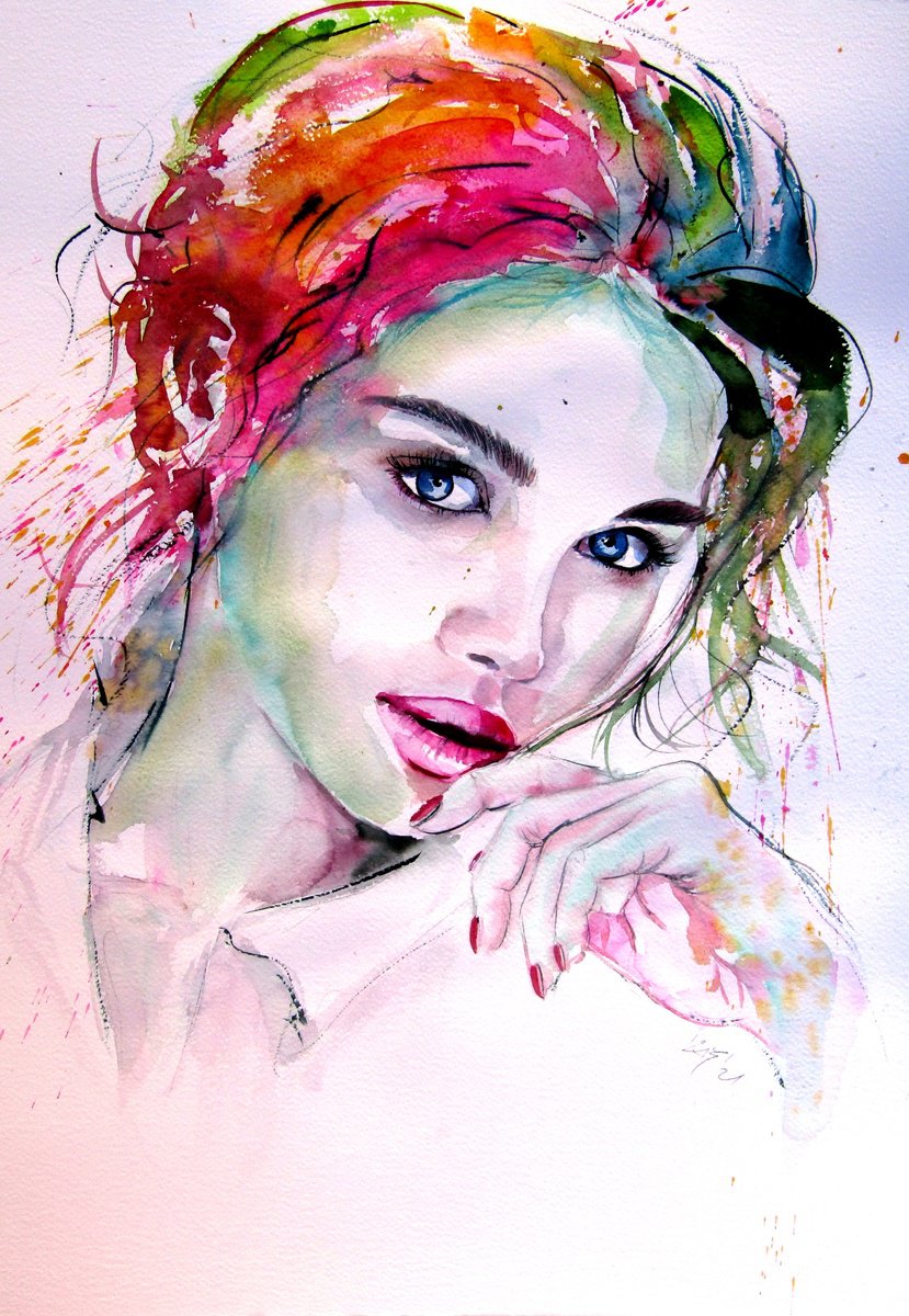 Impressionistic Watercolour , Charming Girl X By Kovacs Anna Brigitta, 20 X 28, Artwork For Sale On Artfinder
