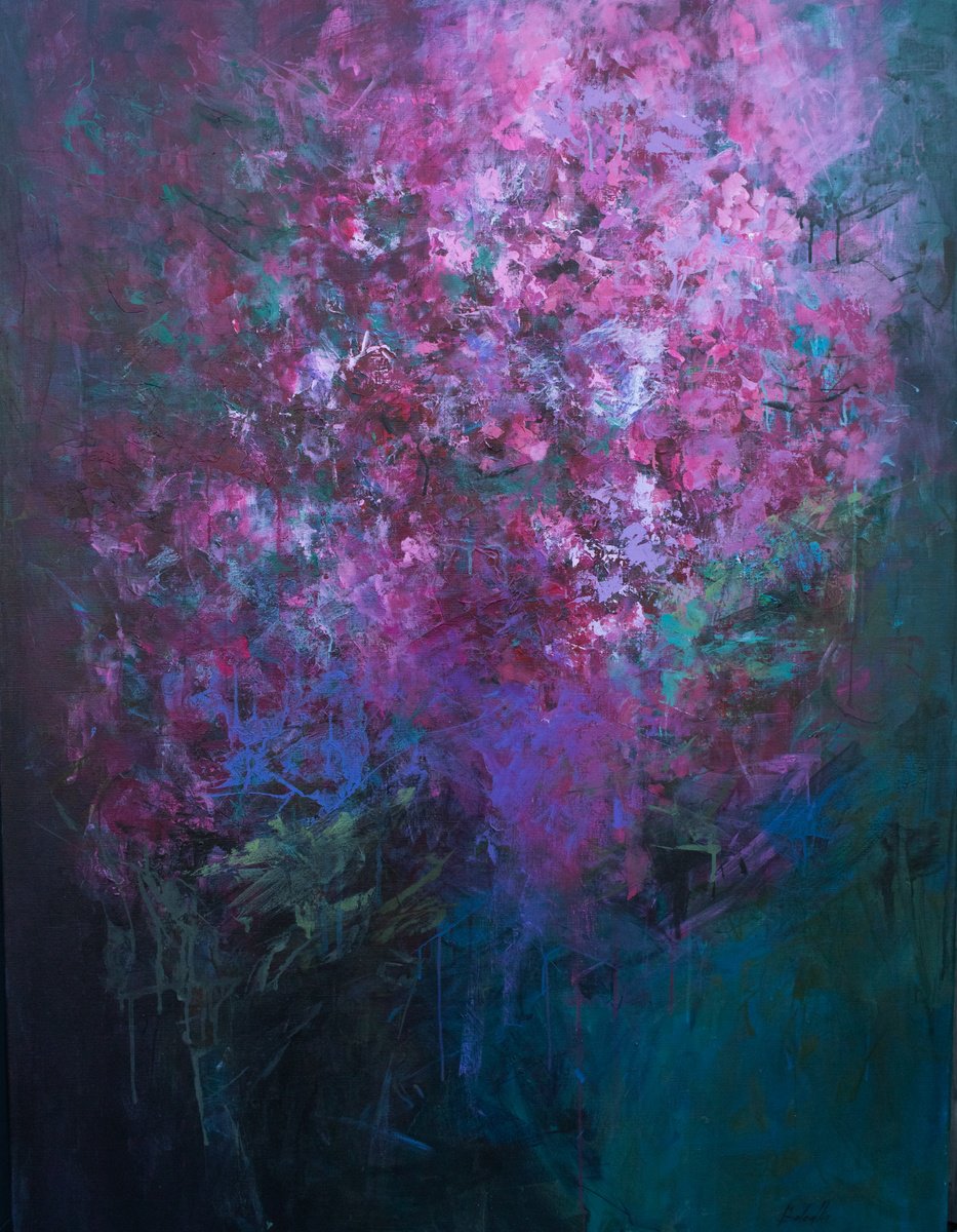 Abstract Acrylic Painting By Katia Solodka, 47 X 63", Hawthorn. Evening (Garden Of Hope), Original Artwork