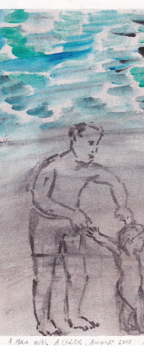 A Man with a Child, Lucija, August, 2015_acrylic on paper 29,7 x 20,8 cm by Alenka Koderman