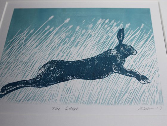 Through the Long Grass Vol 2, Hare running Linocut, Mounted