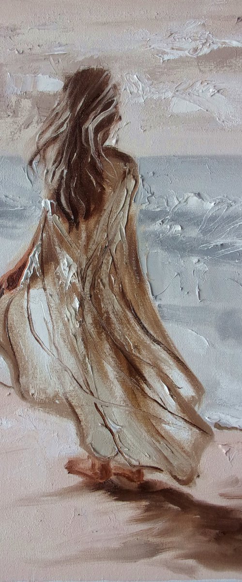 " TIME TO ... " SUN SKY SEA SAND liGHt  ORIGINAL OIL PAINTING, GIFT, PALETTE KNIFE by Monika Luniak