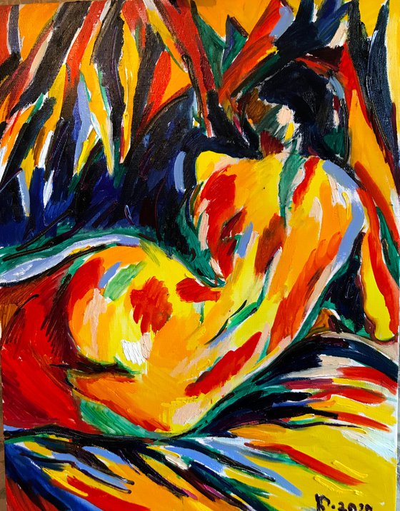 NUDE SUMMER - Lying Female Figure - original oil painting, erotic, bed room decor,  gift for him