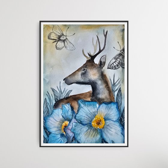 Deer With Poppy Flower (small)