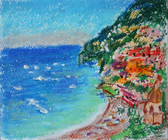 Positano, sketch 6x7" /  OIL PASTEL DRAWING