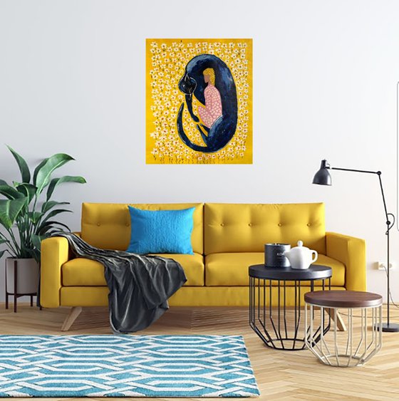 Woman Cat Daisy Original Painting