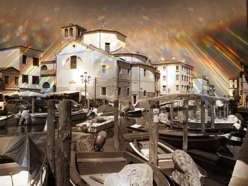 Venice sister town Chioggia in Italy - 60x80x4cm print on canvas 01142m2 READY to HANG by Kuebler