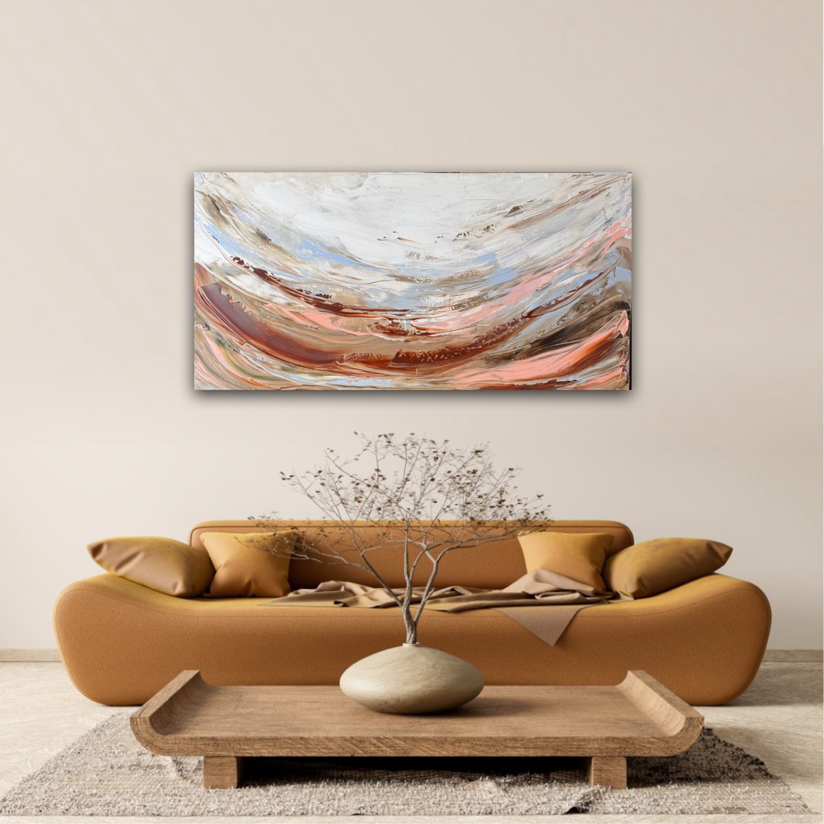 Abstract Landscape Acrylic Painting By Ivana Gigovic, 39 X 20, Desert Haze, Original Artwork
