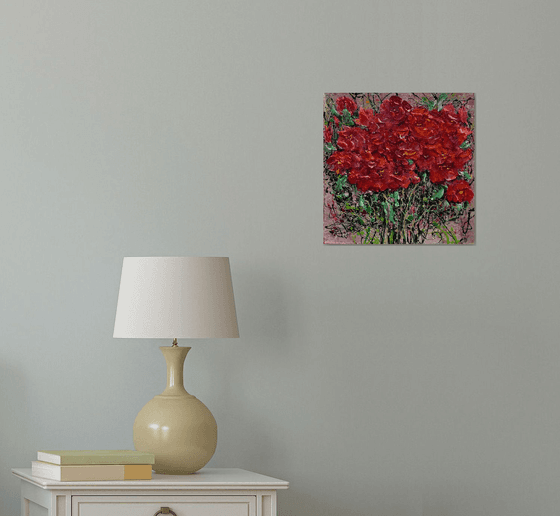 Scarlet Bloom Impasto Abstract