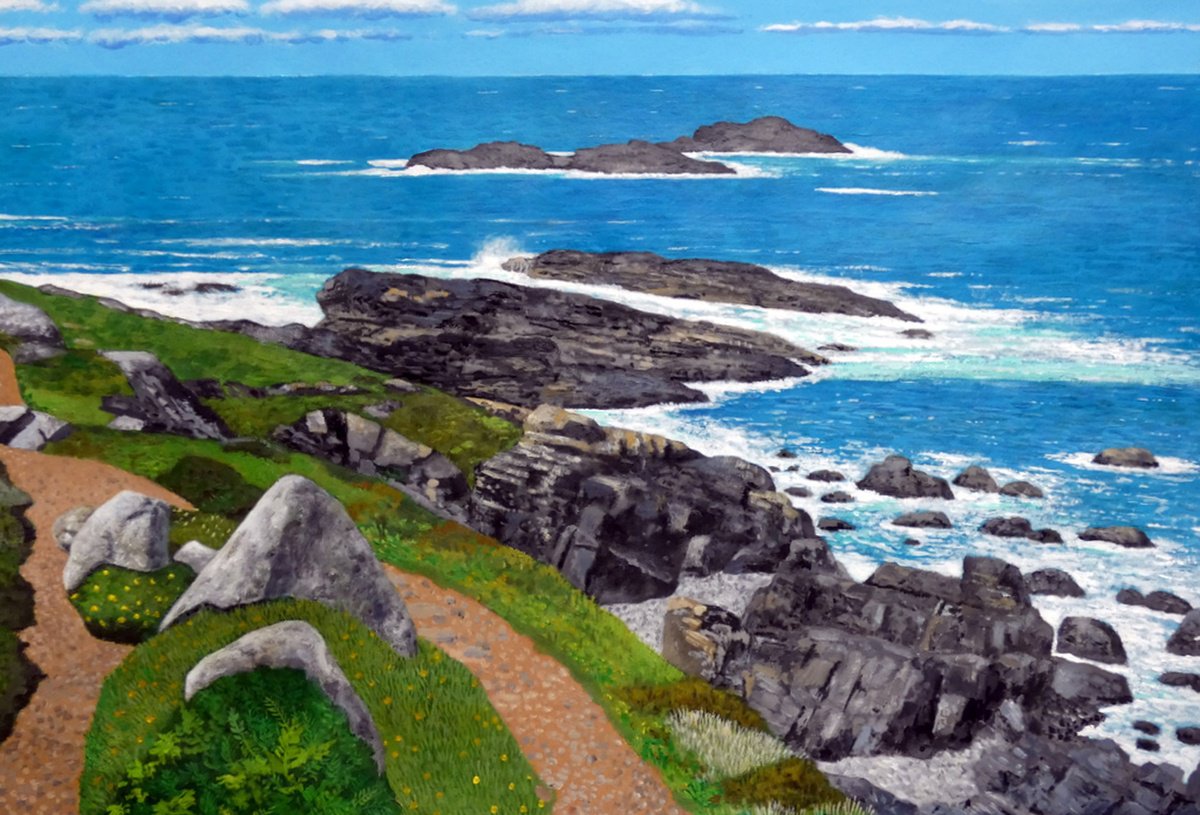 Landscape Acrylic Painting By Tim Treagust, 24 X 17", The Carracks Near Zennor, Original Artwork