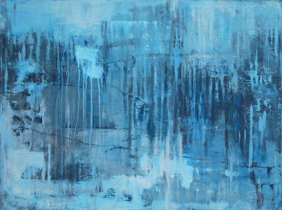 Blue Sea Tie-Dye Wabi-Sabi #8 48x36" abstract by Bo Kravchenko