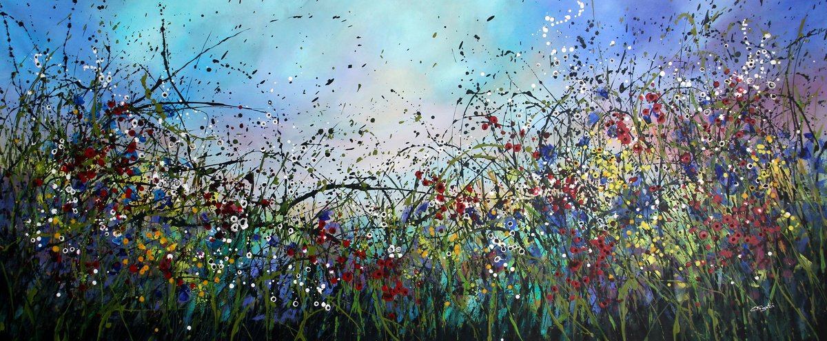 Abstract Botanical Acrylic Painting By Cecilia Frigati, 83 X 36, By The Lake #1, Original Artwork