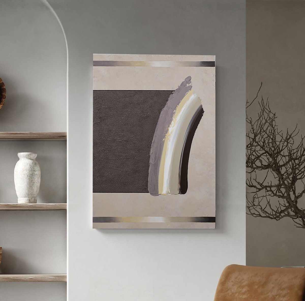 Geometric Abstract Acrylic Painting By Cristina Simeoni, 28 X 40, Rainbow Of Gray, Original Artwork