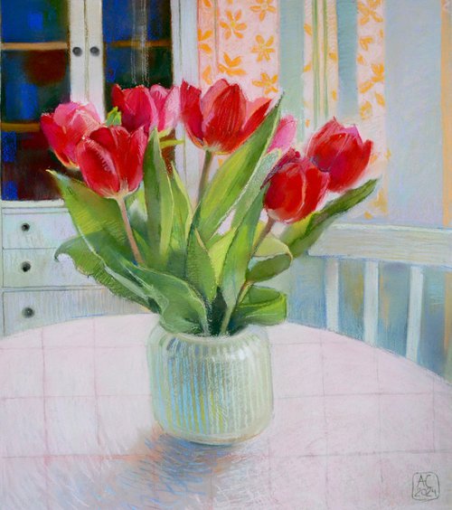 Red tulips at my house by Alexandra Sergeeva