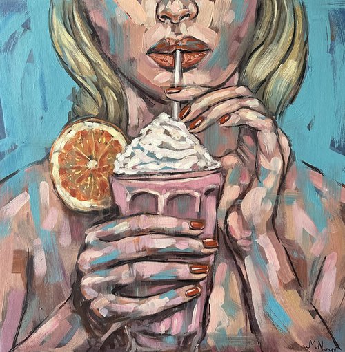 Woman with milkshake by Emmanouil Nanouris