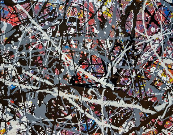 -Carving- Abstract Jackson Pollock style Painting on Unstretched Canvas.