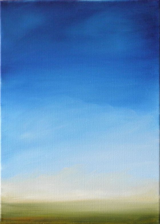 "Sky" - oil landscape minimalistic blue and green Horizon modern countryside countryscape distance emotion serenity calm quiet zen meditative abstracte