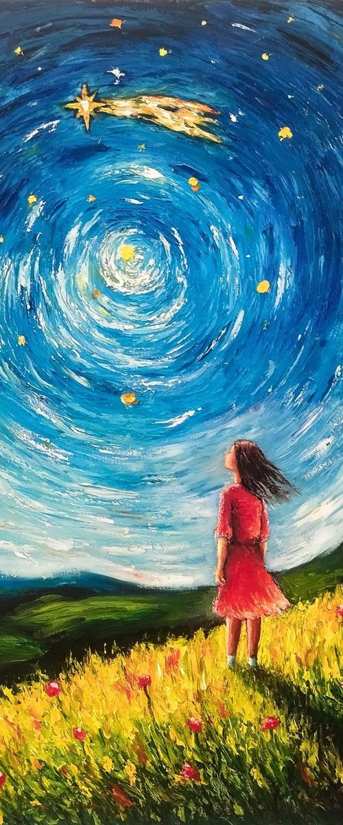 "Starry Sky" Original Textured Oil Painting by Gábor Szőke
